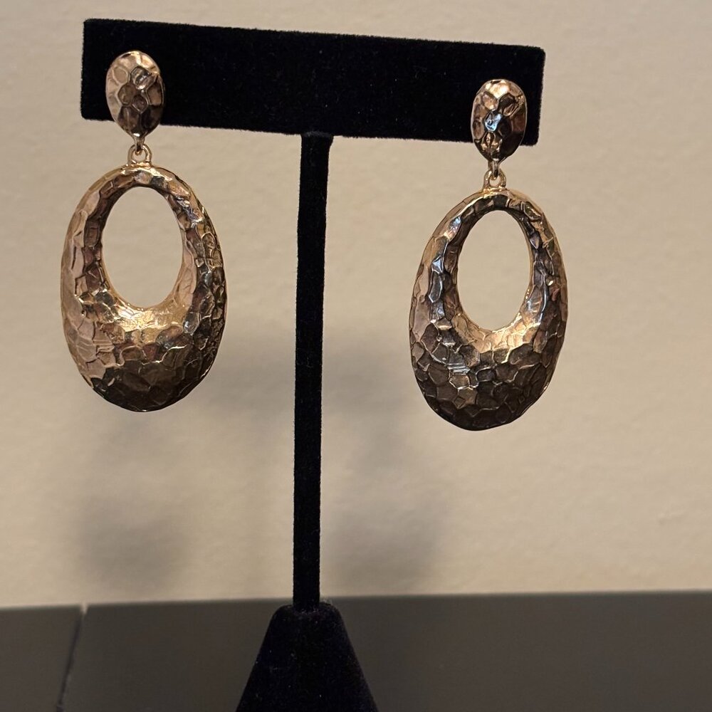 Bellezza Italy hammered gold-tone open-circle drop earrings